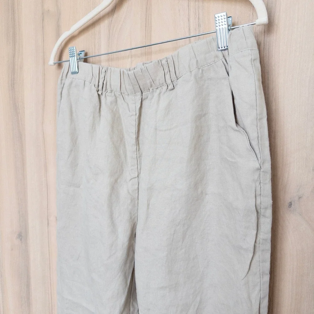 Quince Womens 100% Linen Pants M Beige Relaxed Straight Leg Coastal Minimalist